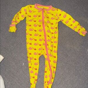 Kickee Pants Yellow and Pink Snail Print Footie